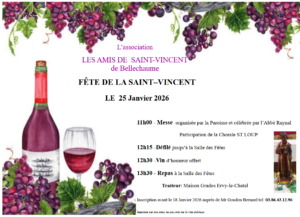 Fête de la Saint-Vincent @ Messe à l'église puis repas Salle des fêtes communale